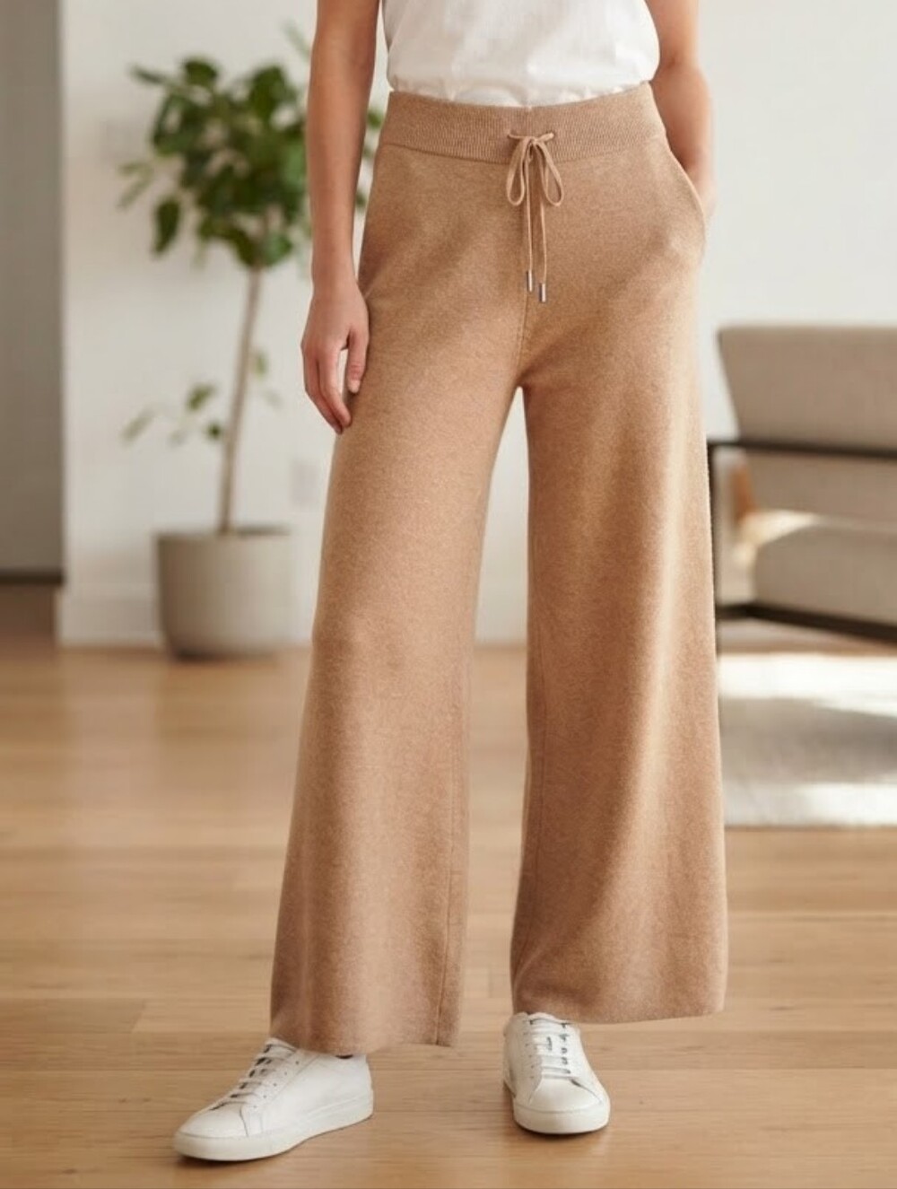 MAGASCHONI Knit Jogger Pants Women Medium Camel Brown Ultra Soft Loungewear